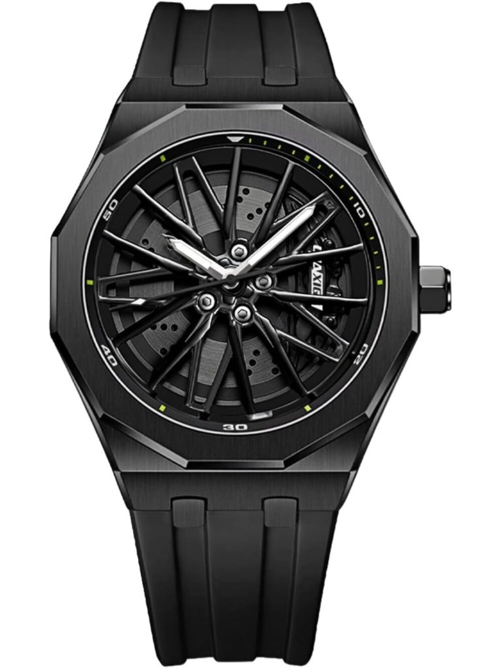 Men's Black Durable Rubber Strap Quartz 30M Water Resistant Unique Wrist Watch